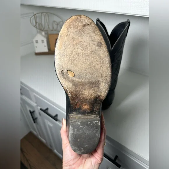 Larry Mahan Vintage Cowboy Boots Black Leather Western Boots Men’s 8.5 Wmn 10 - Picture 9 of 10